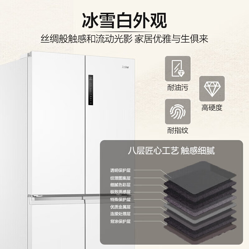 Haier refrigerator 659 liters double frequency conversion cross-to-double four-door household first-class energy efficiency air-cooled frost-free super large capacity subsidy 20% large refrigerator above 600 liters 659 liters ice and snow white EPP ultra-clean system + oxygen barrier dry and wet storage