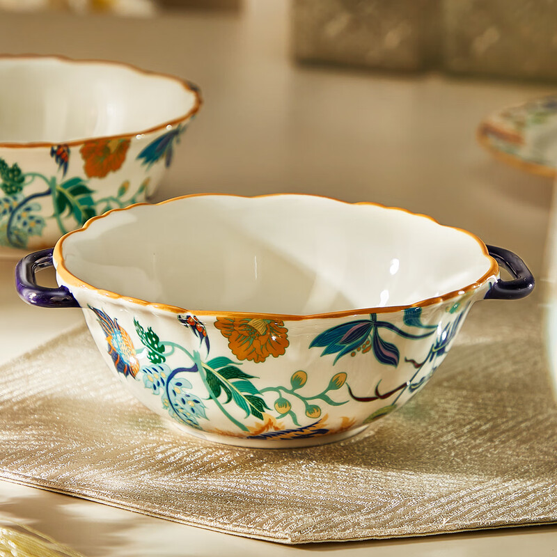 Black ceramic double-ear soup bowl household large rice bowl high-looking large bowl noodle soup bowl snail rice bowl original household soup rice bowl