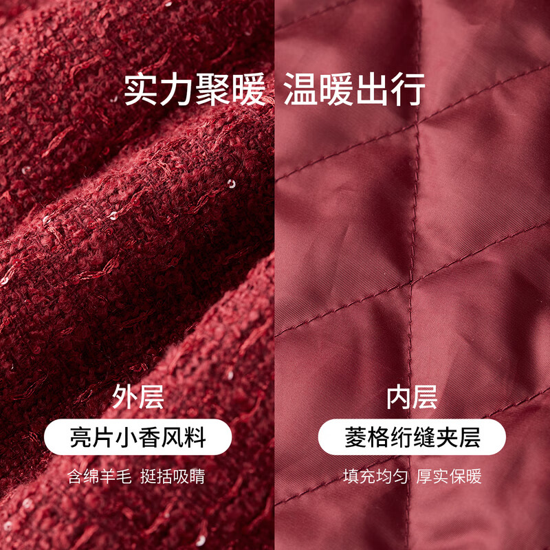 Shandubila New Year red small fragrance suit for women winter sheep wool national style buttoned jacket with slit straight skirt