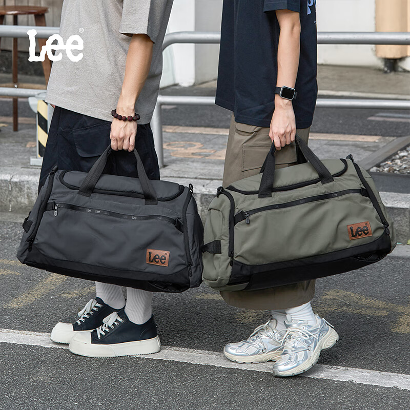 Lee large-capacity short-distance travel bag men's business trip portable luggage bag women's outdoor sports fitness bag gray green