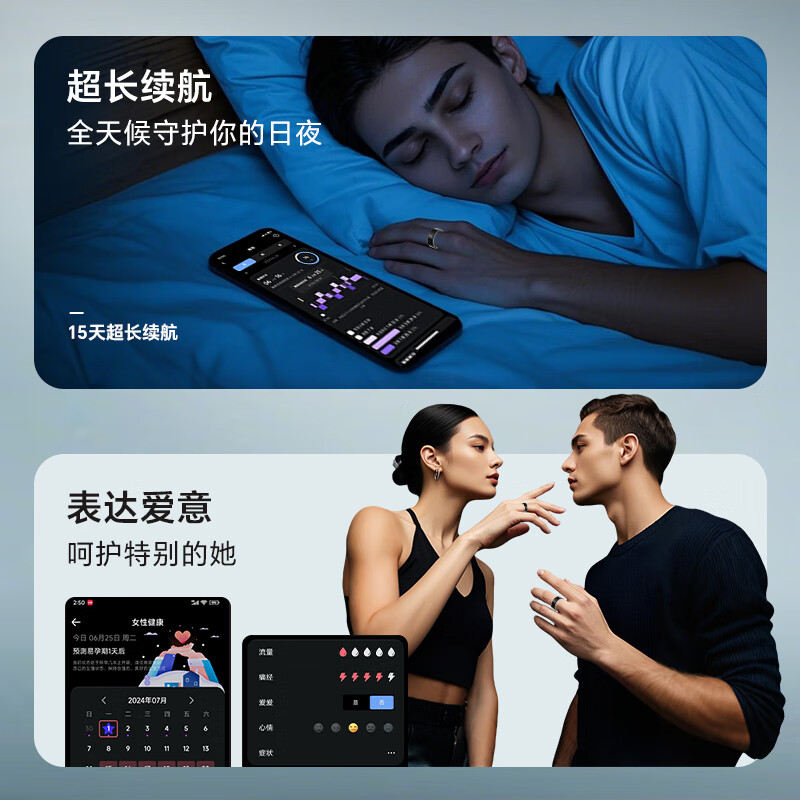 Yijie JCRing Smart Ring Sleep Apnea Monitoring Heart Rate Variation Blood Oxygen Women's Menstrual Period Prediction Health Guidance 12 Days Long Battery Life Love at Fingertips Smart Ring - Rose Gold No. 13 Circumference is 69.5mm, diameter is 22.3mm