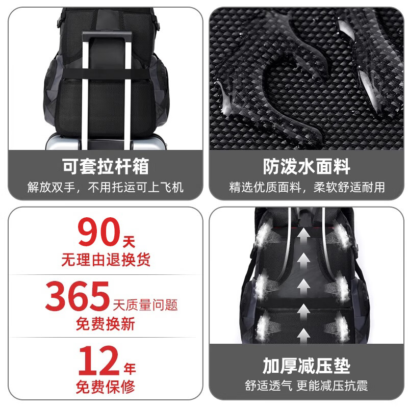 Pull back extra large capacity travel bag men's multifunctional backpack business trip luggage bag outdoor lightweight sports mountaineering backpack