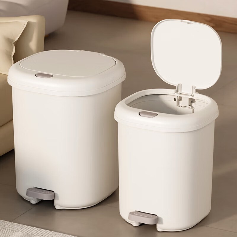 New trash can storage box for home with lid, foot pedal for bathroom, toilet, kitchen, living room, bedroom, foot-operated wastebasket, medium white 10L, foot pedal + hand button, dual-use model