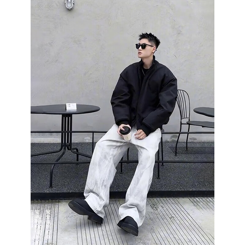 Bo Mingchen bomber jacket men's autumn and winter cotton new American high-end thickened workwear jacket top men black L (recommended 115-130 pounds)