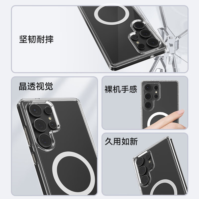 Mr. Blue Monkey is suitable for Samsung S25ultra mobile phone case, high-definition, transparent, convenient magnetic charging, anti-fall and anti-fingerprint protective case