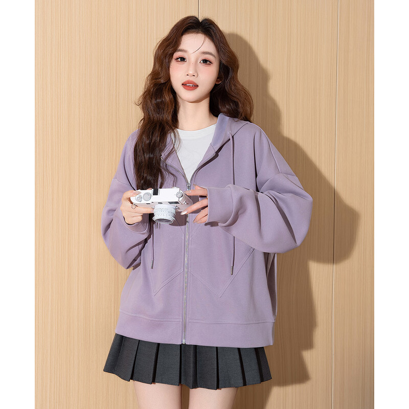 Tangshi 2025 autumn women's hooded pocket sweatshirt jacket