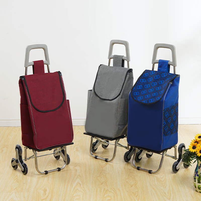 LNGA LANDGRE German imported high-quality stainless steel grocery cart small trolley household shopping cart artifact folding trolley convenient old PU bearing wheel brilliant blue bag 40*20*50cm