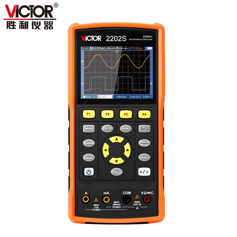 Victory Instrument (VICTOR) handheld oscilloscope three-in-one portable signal dual-channel color screen signal generation multimeter digital oscilloscope VC2202S 200MHz built-in signal source
