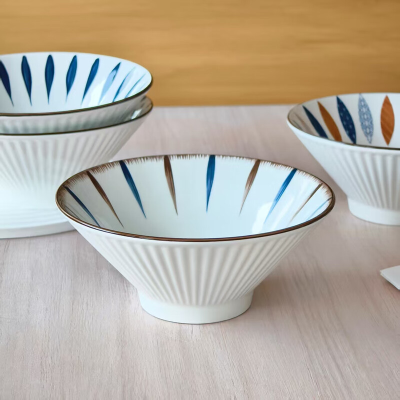 Nordic style 7-inch ramen bamboo hat ceramic instant noodle bowl tableware household Japanese soup bowl high foot color craft Japanese 7-inch bamboo hat bowl color 1 pack