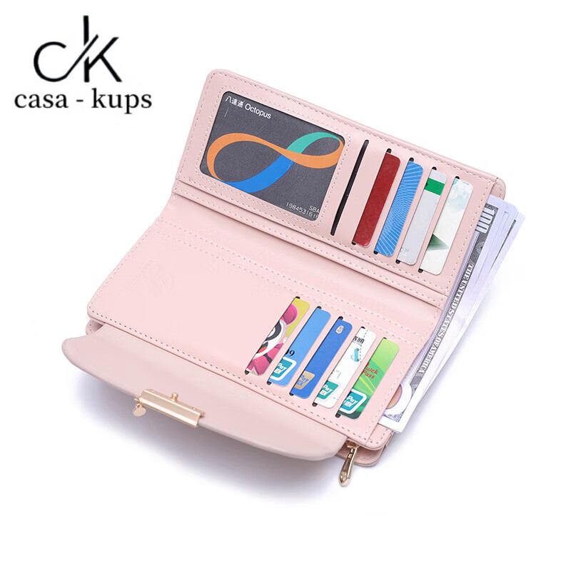 Casa-kupsCK small fresh printed long pink wallet for women 2025 new large capacity folding card bag women's clutch pink