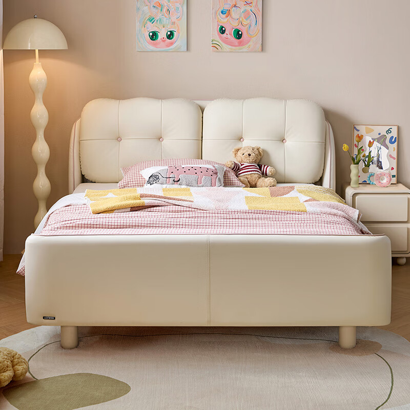 LINSY KIDS Lin's children's bed girls princess bed single bed cotton rabbit bed + coconut palm mattress + guardrail*2 1.5*2m