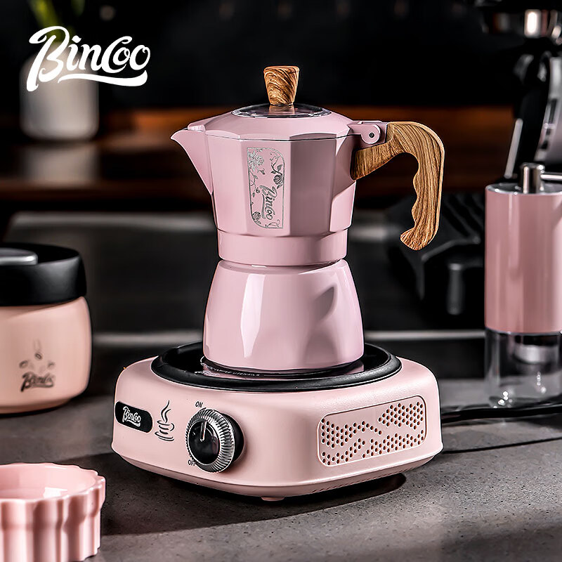 Bincoo Sakura Pink Moka Pot Double Valve Coffee Pot Set Home Small Coffee Making Machine Electric Ceramic Stove Souvenir