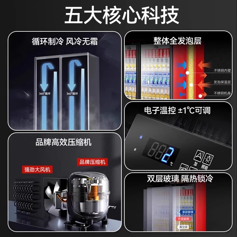 Chigo Display Cabinet Refrigerated Large Capacity Beverage Cabinet Freezer Commercial Fresh Cabinet Supermarket Glass Door Refrigerator Vertical Beer Cabinet Single Door Dismount 218L Direct Cooling Energy Saving Blue White Level 1 Energy Saving 30%