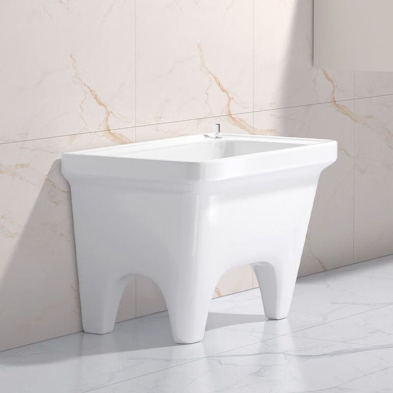 Mopeng mop pool floor-standing Jiewanjia balcony courtyard outdoor mop pool household all-in-one ceramic mop pool bathroom size wash mop 34x34 flat mouth standard model - with plastic drain