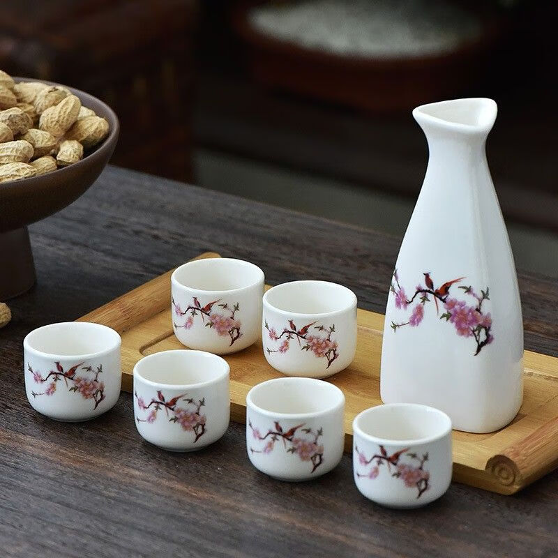 Ceramic wine set antique ceramic wine set simple wine divider white wine cup yellow wine cup green wine set Japanese hot wine Chinese knot-safe packaging one pot two cups