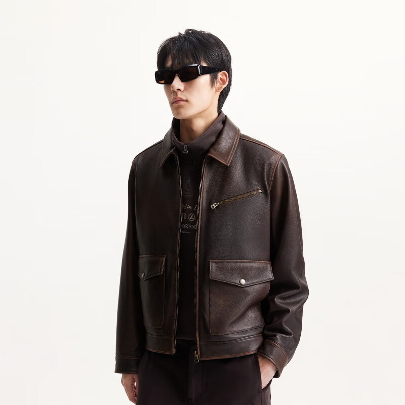 JACK&JONES Men's Autumn Jacket Multi-Pocket Retro Distressed Solid Color Commuting Daily Versatile Leather Top 225310004 E10 Brown M (175)