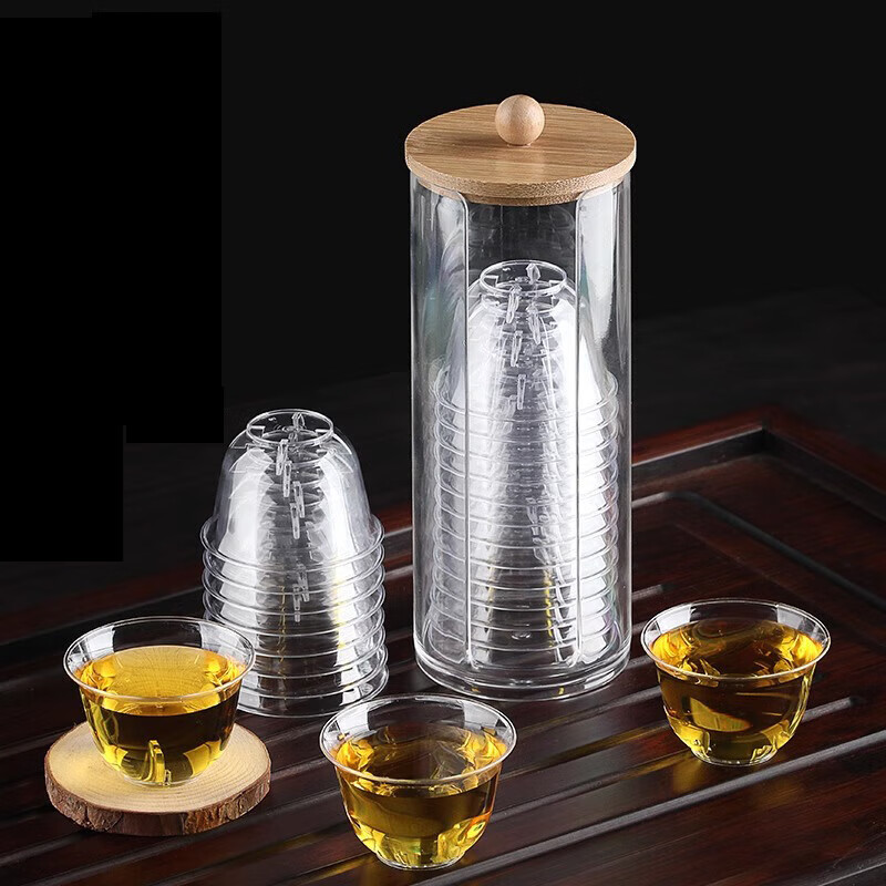 Yuling disposable tea cup Kung Fu tea aviation cup thickened heat-resistant plastic tea cup high-end tea cup with storage box holder 60ml tea cup 576 + cup holder 1