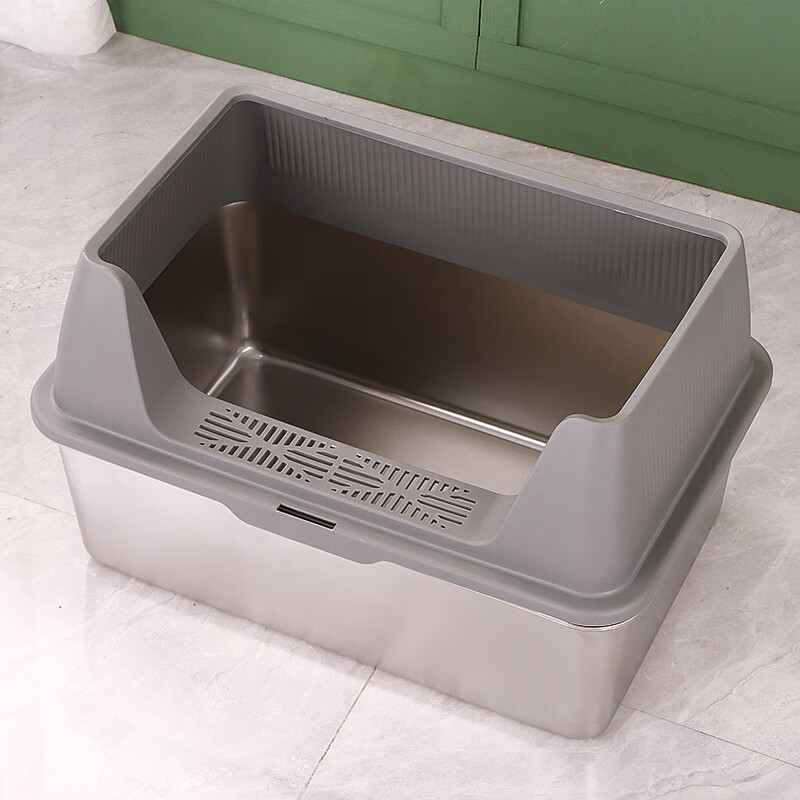 Achaiyomao stainless steel cat litter box with heightened enclosure and extra large open anti-splash cat litter box and cat toilet