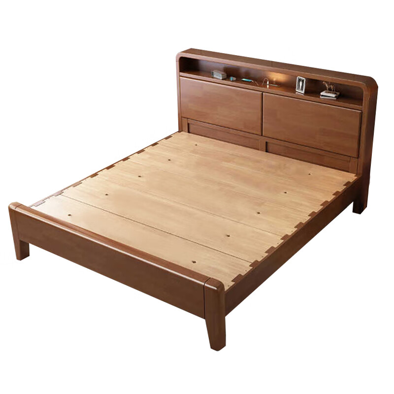 Duwo solid wood double bed with mortise and tenon structure, fully covered master bedroom, single king bed, 1.5m*2m, walnut color