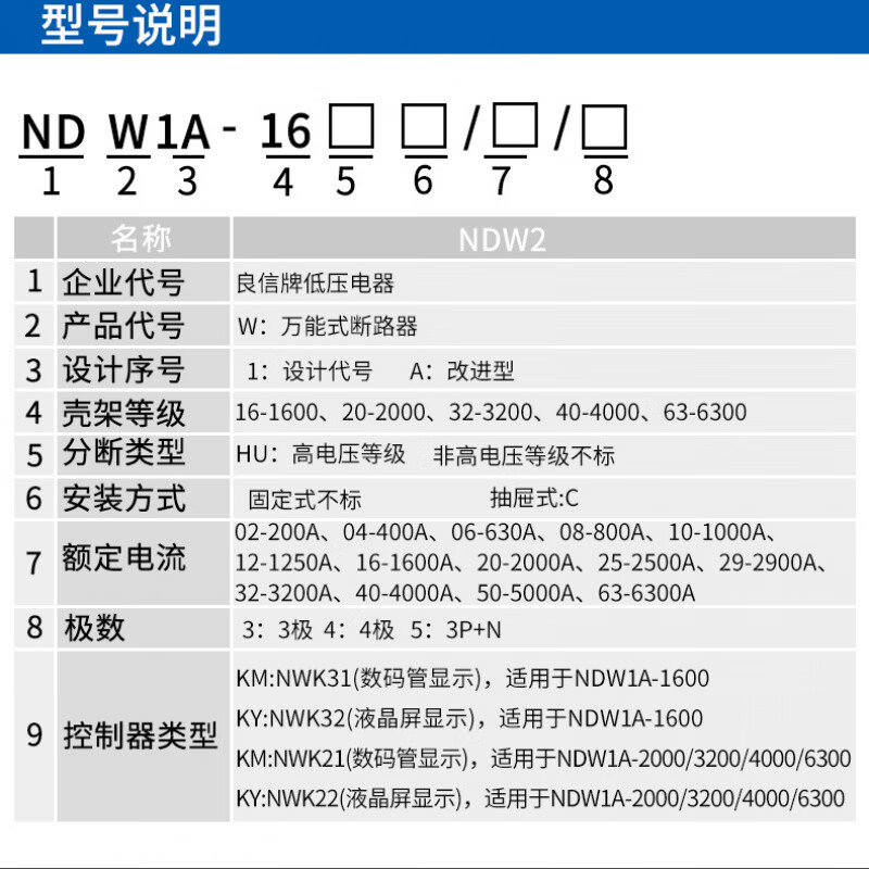 Liangxin Shanghai frame circuit breaker-3200C 2500 2000 1600A 3P4P NDW1A NDW1A-1600-630A/3P