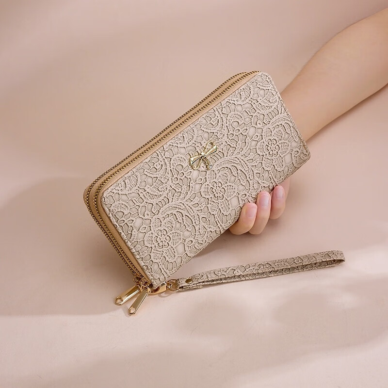 Kangaroo wallet women's long 2025 new large capacity fashionable high-end wallet bag rectangular leather clip clutch bag for women kelp green