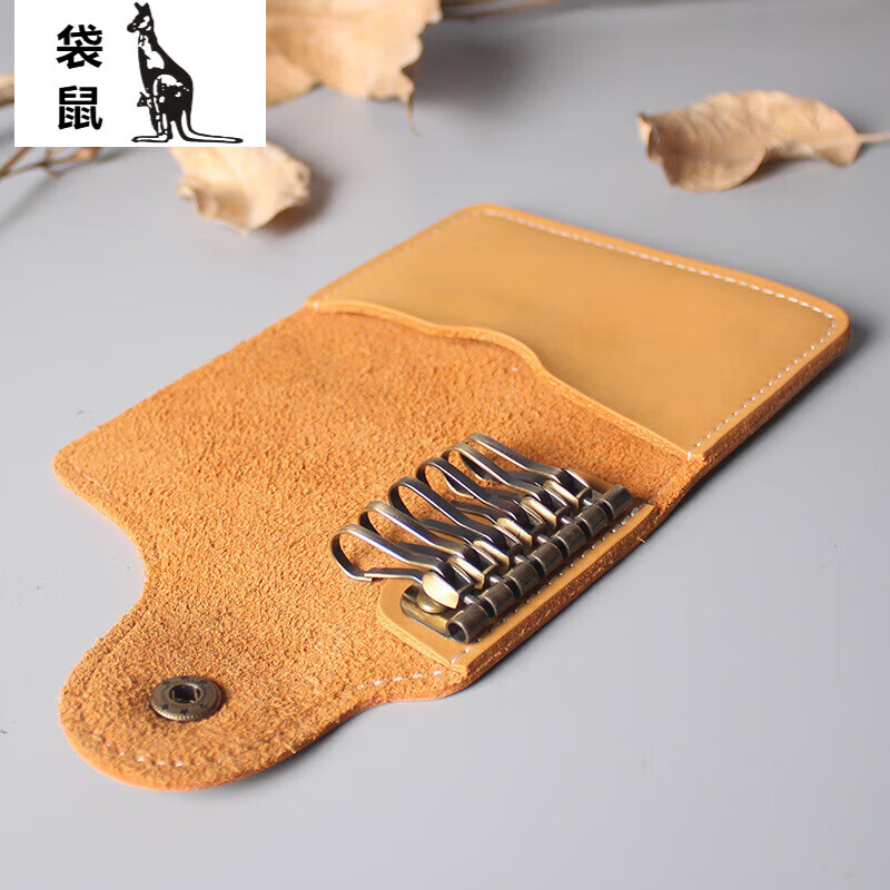 Kangaroo (KANGAROO) men's and women's genuine leather multifunctional keychain with large capacity, casual and lightweight cowhide waist hanging car key bag, crocodile pattern first layer cowhide texture with hanging buckle bull buckle