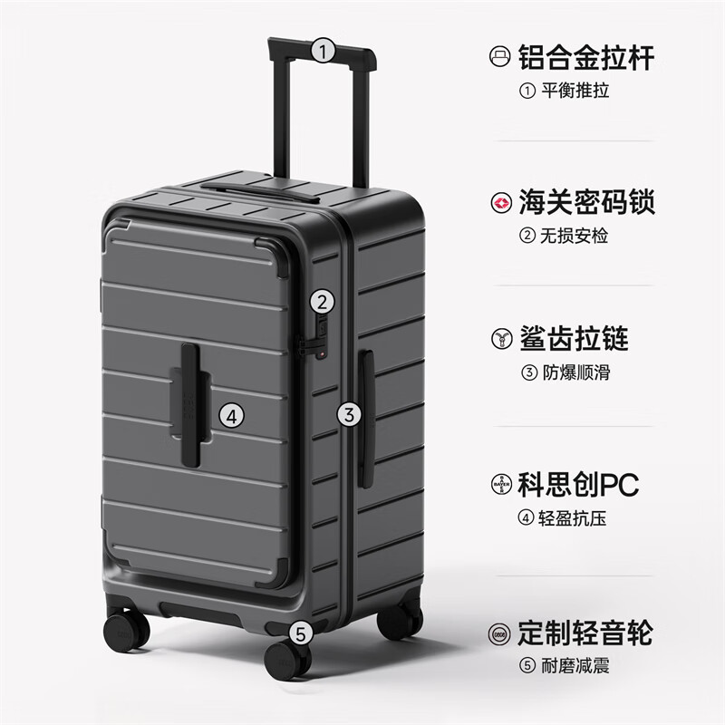 Cece side opening lid large capacity deep storage suitcase women's trolley case men's travel suitcase rust red 26 inches
