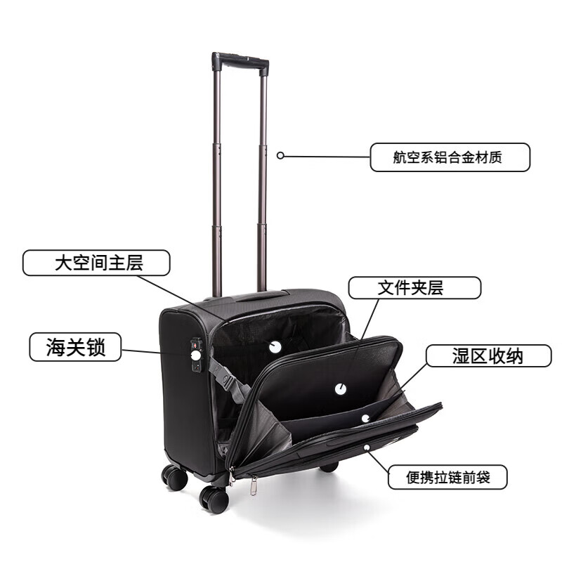 Walker Shop Light Luxury Brand Luggage Women's Carry-on Case Men's Small Lightweight Business Travel Trolley Suitcase Dark Gray 18-inch Carry-on Case