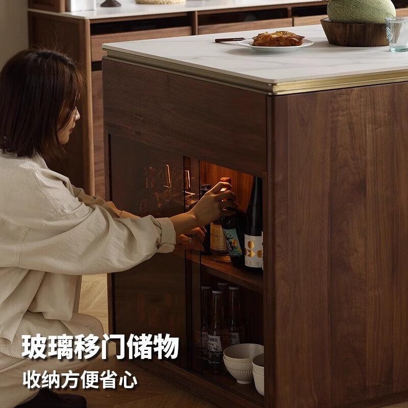 Chenwu North American black walnut solid wood slate island restaurant simple bar sideboard integrated dining table island cabinet 118*83*95.3cm with sink