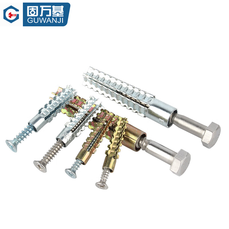 GUWANJI serrated expansion screws, gecko expansion self-tapping screws, anti-loosening metal expansion tubes, M10x60 5 sets/pack, color zinc pipe + 304 external hexagon