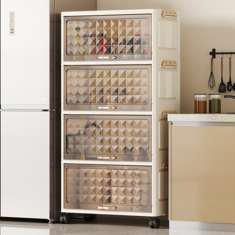 Vangas flip-top storage rack kitchen multi-layer storage rack multi-functional floor-standing sideboard cabinet against the wall integrated spice storage cabinet 39CM width丨transparent丨1 layer