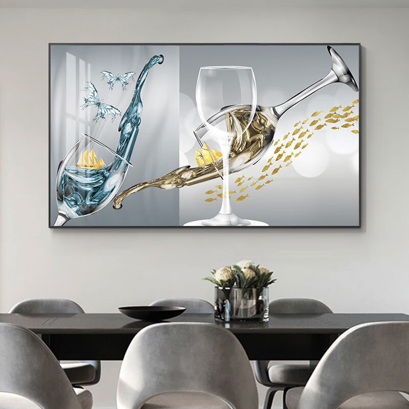 Horizontal single frame restaurant decorative painting wine cabinet kitchen table wall painting sideboard mural light luxury wine glass dining room hanging painting wine glass story 1 80*40PS frame + canvas