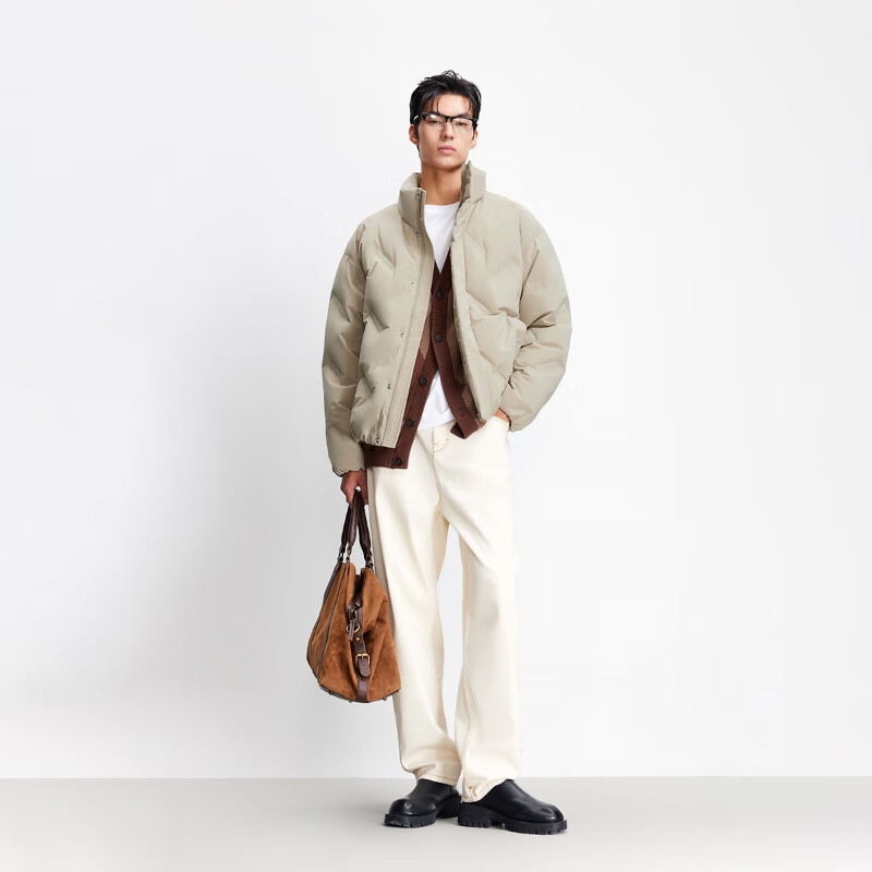 JACK&JONES men's winter down jacket solid color versatile stand-up collar heated lining multi-pocket slightly loose top 225312023