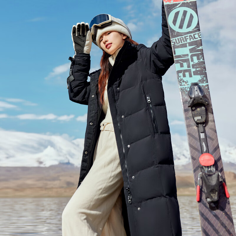 Flying in the snow goose down autumn and winter new fashion versatile large pocket large long hooded women's down jacket for women