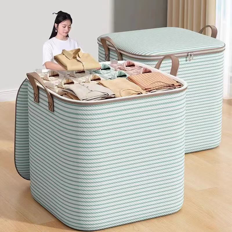 Chaosihui Moisture-Proof Moving Clothes Storage Bag Super Dormitory Clothes and Quilts Sorting Storage Box Large Capacity Return Home Storage Bag Upgraded Thickened Green Stripe Huge Size 360L Holds Seven Quilts and 40 Pieces of Clothes