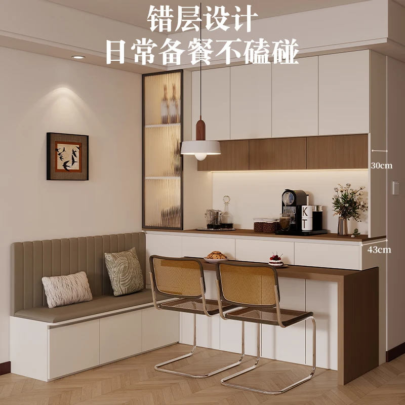 Yijuge solid wood retro style sideboard wall storage locker living room home wine cabinet rotating dining table deck storage cabinet A style 160 long 95 high cream white + Indy walnut