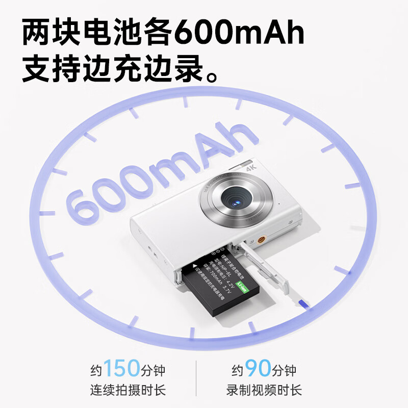 SONGDIAN digital camera for high school students, high-definition mirrorless camera, high-definition mirrorless CCD campus camera, DC402, ivory white, 64G memory