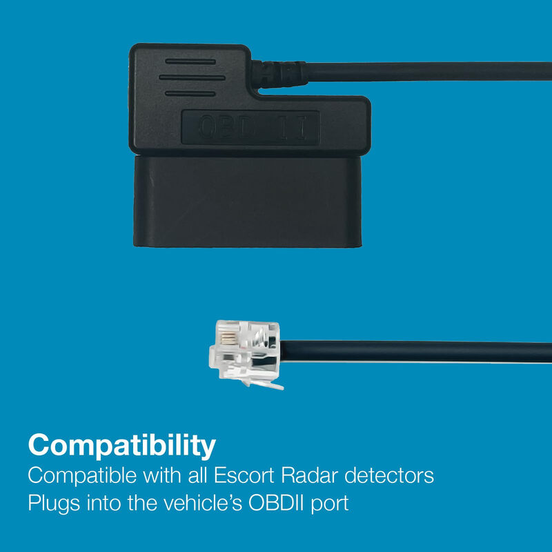 Escort radar detector power cord OBDII to RJ11 plug and play compatible with multiple models