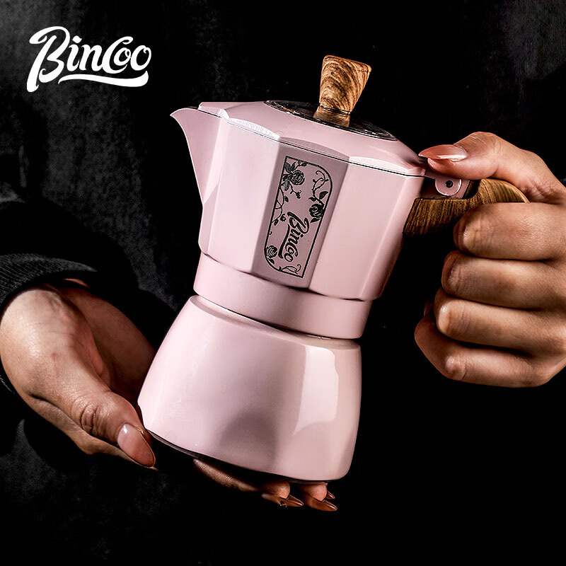 Bincoo Sakura Pink Moka Pot Double Valve Coffee Pot Set Home Small Coffee Making Machine Electric Ceramic Stove Souvenir