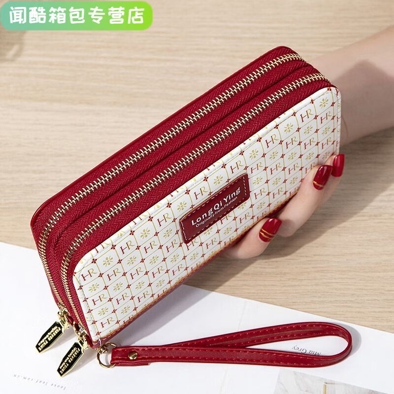 Ms. Ye Yu's long versatile double zipper Korean style student letter large capacity mobile phone bag clutch bag soft coin purse blue