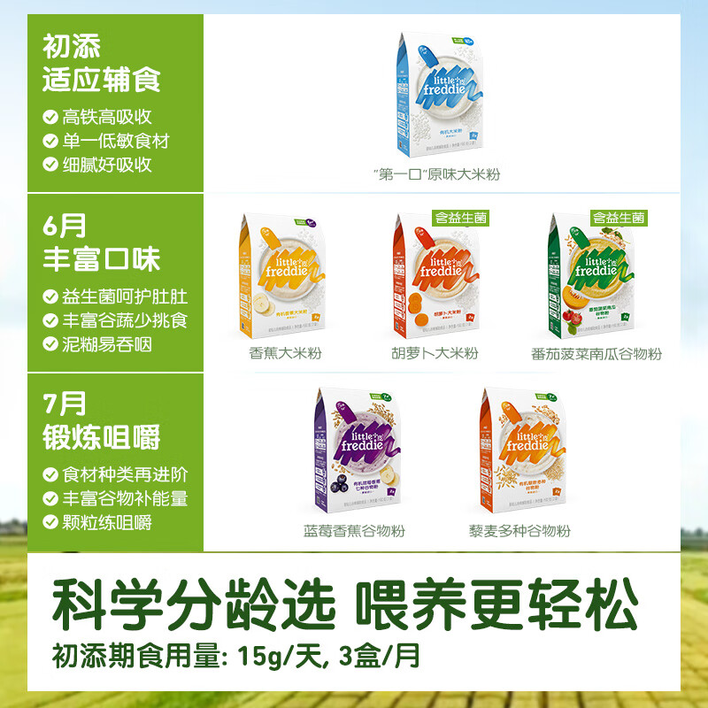Little Freddie privately enjoys China-Europe double organic high-speed iron hypoallergenic rice flour infant nutritional supplement imported rice cereal 4 to 6 months + original organic rice flour 160g*3 boxes