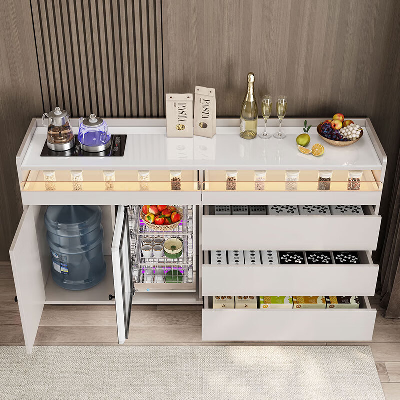 Jingjiangshu tea bar machine with refrigerator integrated cabinet smart ice bar cabinet 2025 new home dining side cabinet small disinfection cabinet gray solid wood tea bar machine 1.6 meters long with ice bar thermostatic kettle 2-3 doors