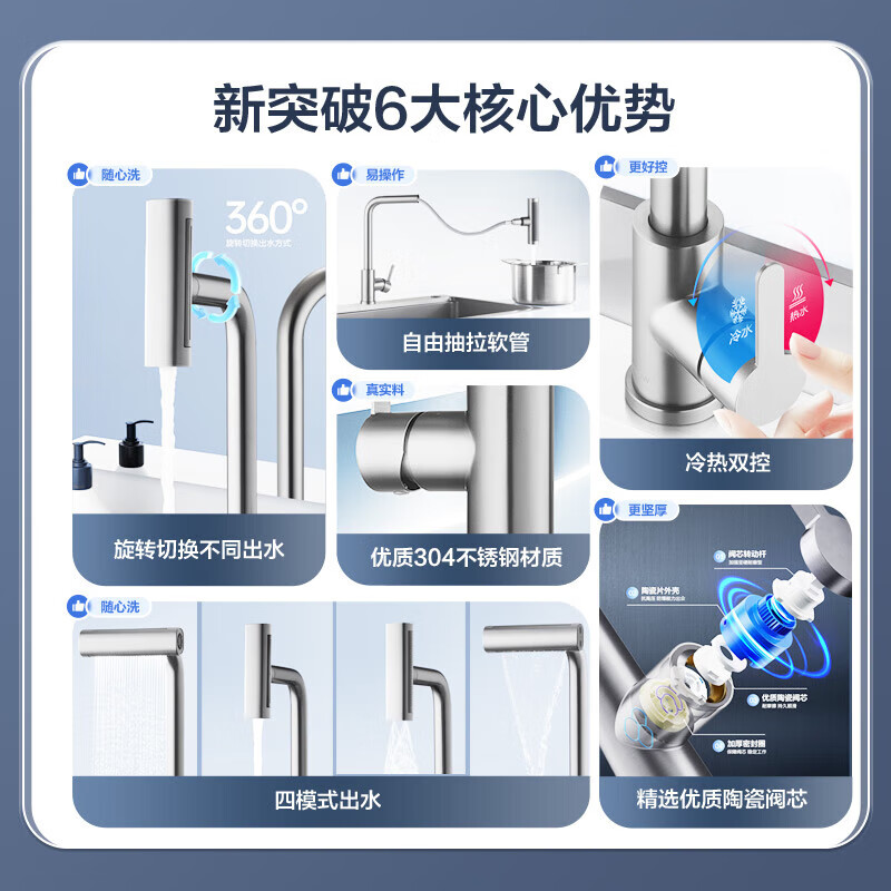 ARROW kitchen hot and cold pull-out faucet washbasin sink stainless steel Raindance rotating faucet AE45148SS