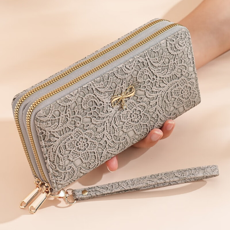 Kangaroo wallet women's long 2025 new large capacity fashionable high-end wallet bag rectangular leather clip clutch bag for women kelp green