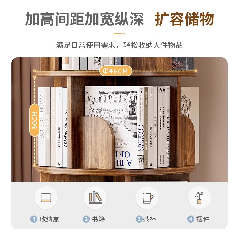 Quanpinwu rotating bookshelf 360 floor-to-ceiling living room storage rack household wheeled mobile student picture book shelf bookcase