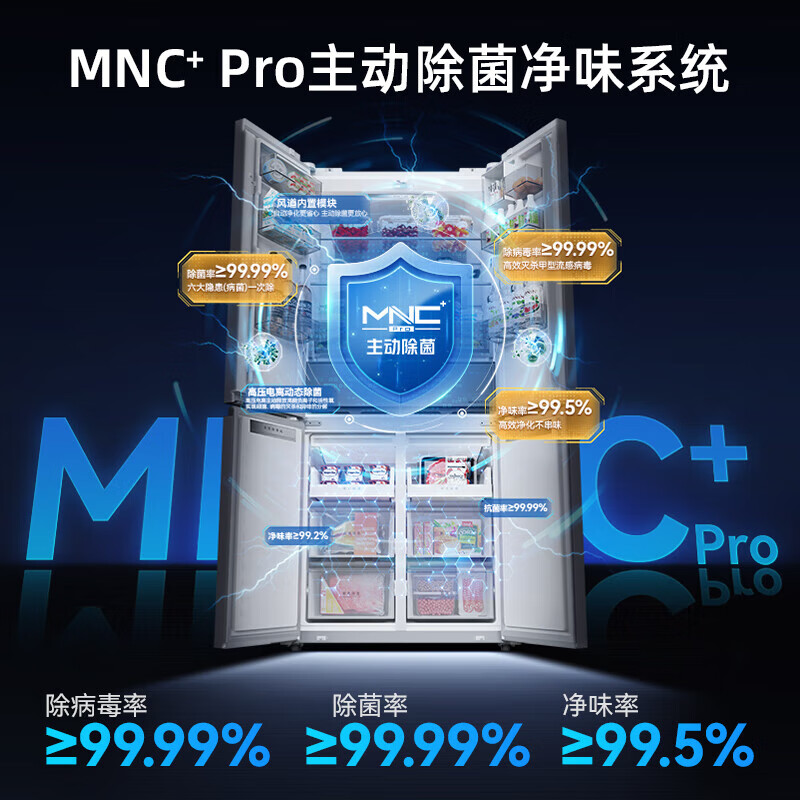 MeiLing AI Smart Refrigerator 503-liter cross-door ultra-thin zero-level embedded dual-system dual-cycle active sterilization and odor-free first-class air-cooled refrigerator AI Smart BCD-503WSPU9CZX-White