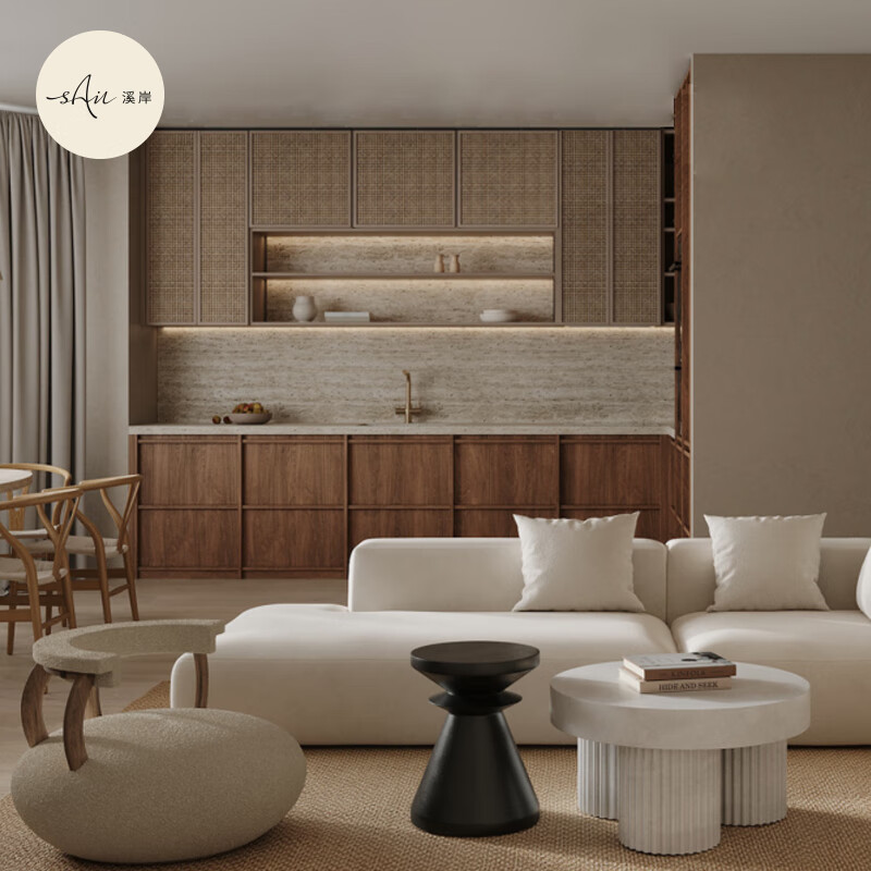 Shantou Lincun Xi'an cabinet customization overall wabi-sabi style skeleton line series open kitchen rattan door kitchen cabinets whole house customization customization fee (the actual payment will be deducted from the payment) 1 meter