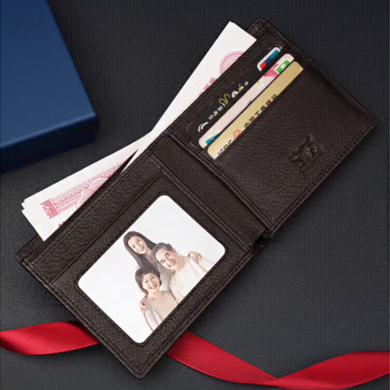 Septwolves wallet men's genuine cowhide short men's wallet card holder practical birthday and New Year gift for dad, boyfriend and husband
