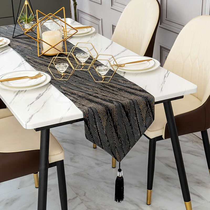 Raft core table flag high-end modern light luxury black American tablecloth Nordic sideboard bed flag coffee table flag decorative tablecloth Arrow Feather Black 33*180cm