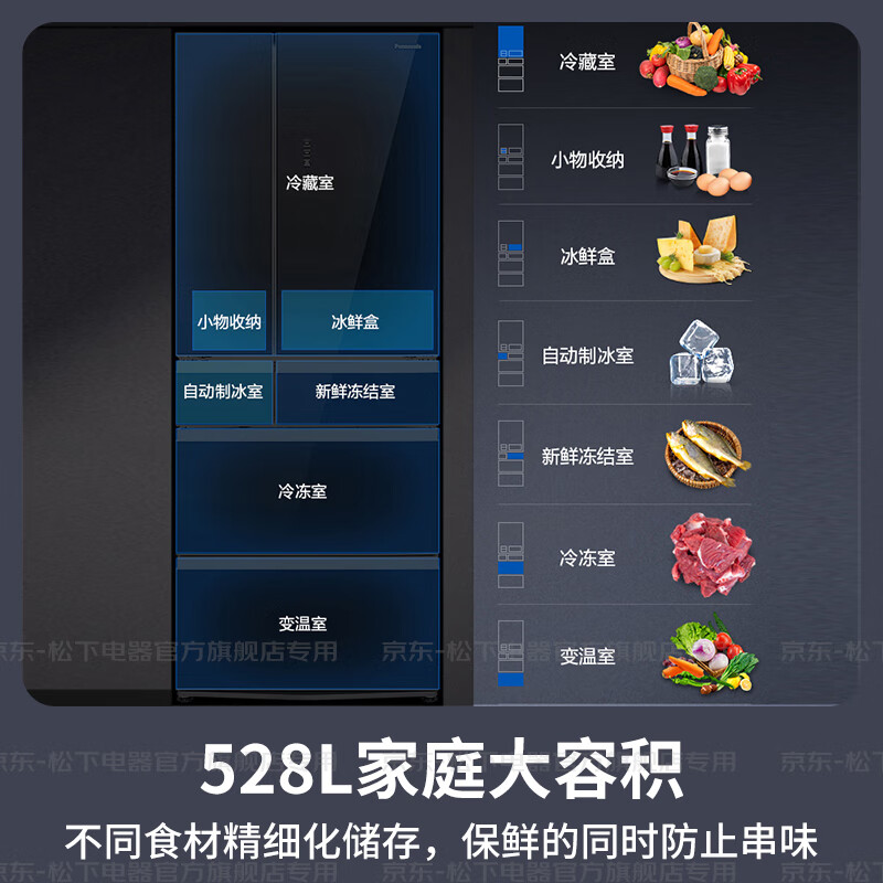 Panasonic (Panasonic) National Subsidy 528-liter household Japanese multi-door refrigerator French ultra-thin embedded air-cooled frost-free automatic ice making energy-saving first-class energy efficiency wide temperature variable Nanoyi 528 French automatic ice making ultra-thin F543TXE-M